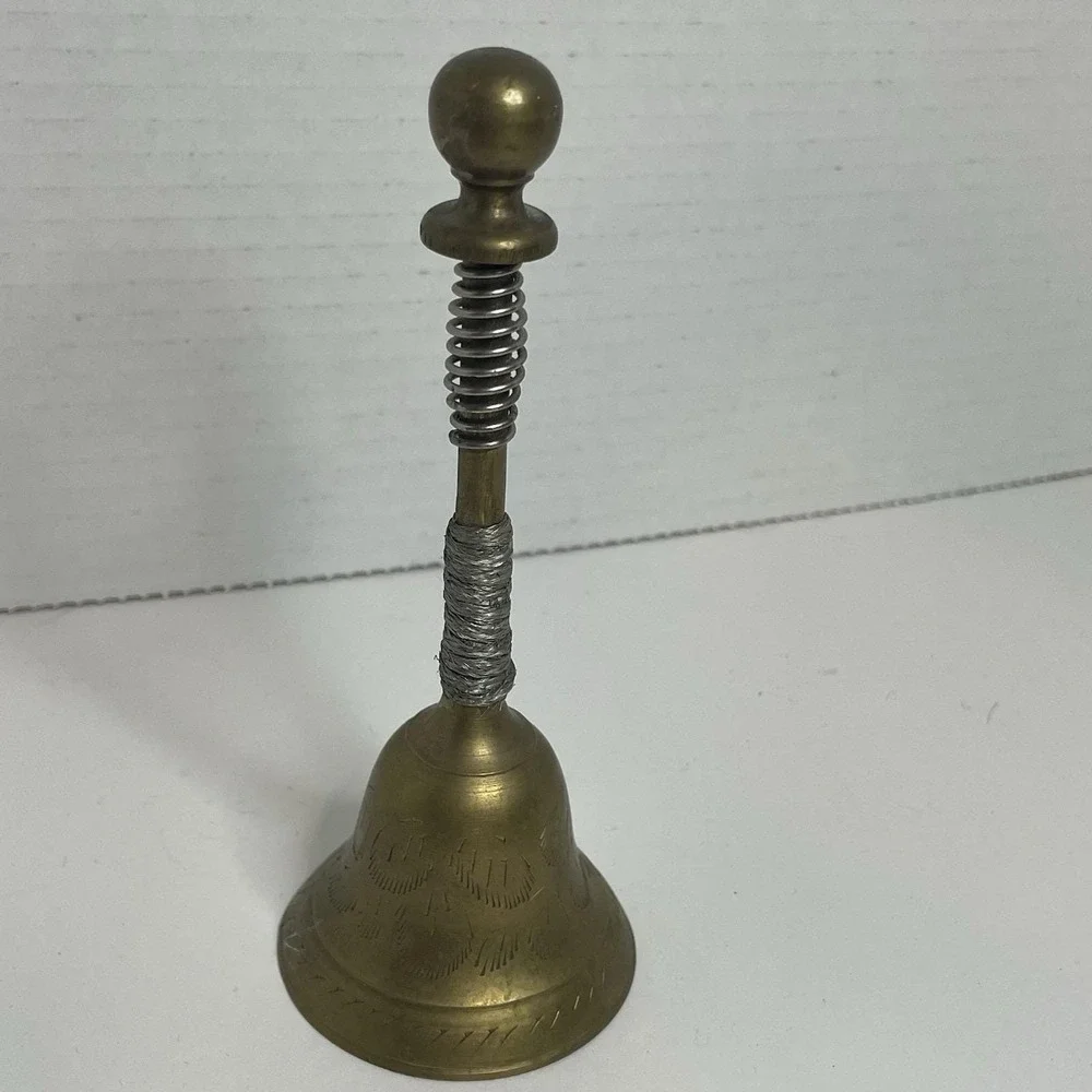 Vintage Brass Bell Etched Leaves Design Very Unusual